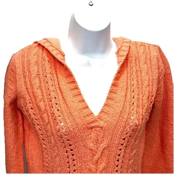 Tommy Bahama Chunky Cotton Cable Knit Sweater Hoody Womens Size M Coral pullover - Picture 4 of 11